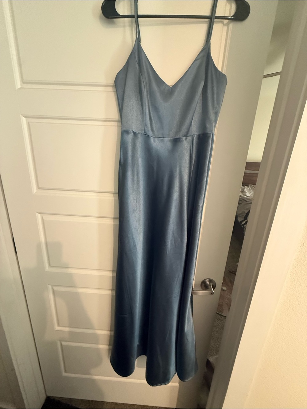 Birdy Grey Satin Slip Dress - Steel Blue Sheen